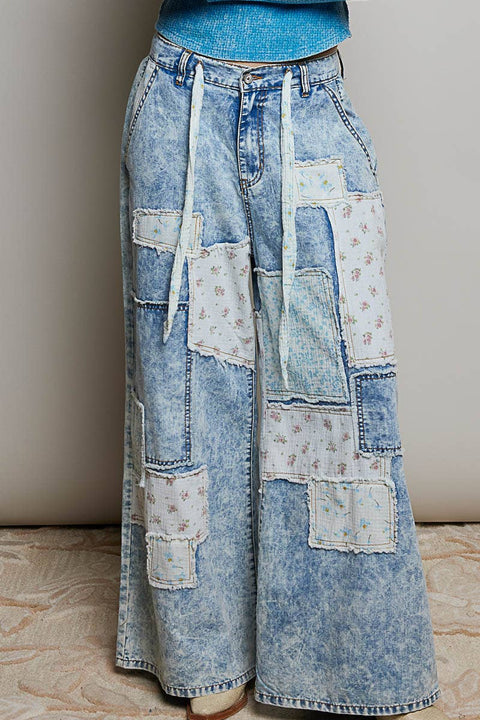 Patchwork Detail Denim Pants