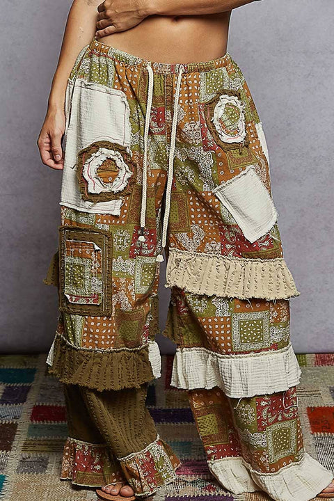 Textured Twill Ruffle Pants