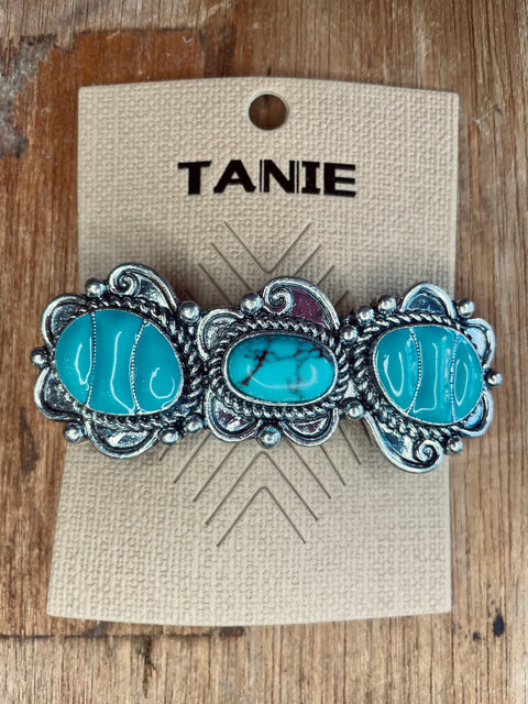 Brushed Silver Turquoise Hair Clip- Silver Lace