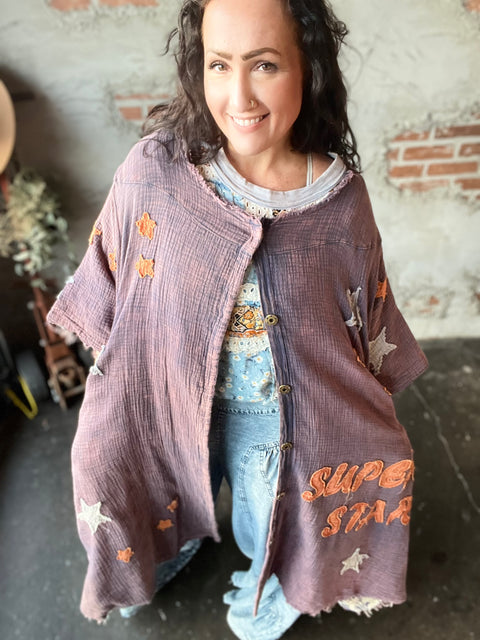 Super Star Washed & Patched Duster - Blue