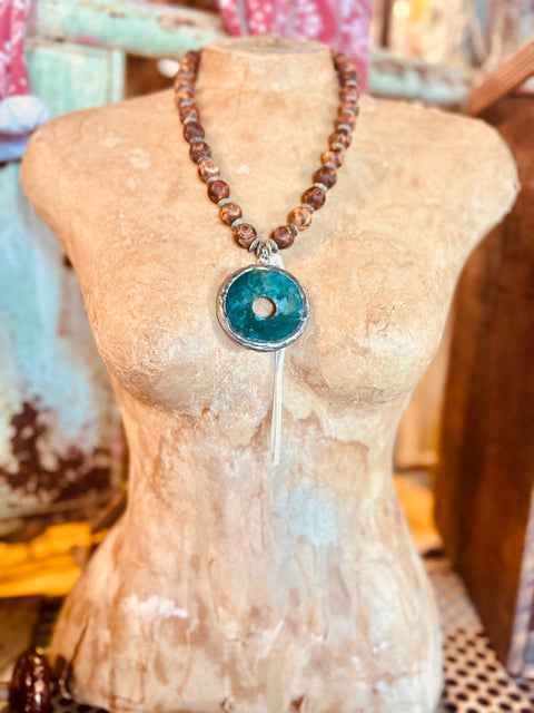 Jeweled With Wooden Beads Necklace