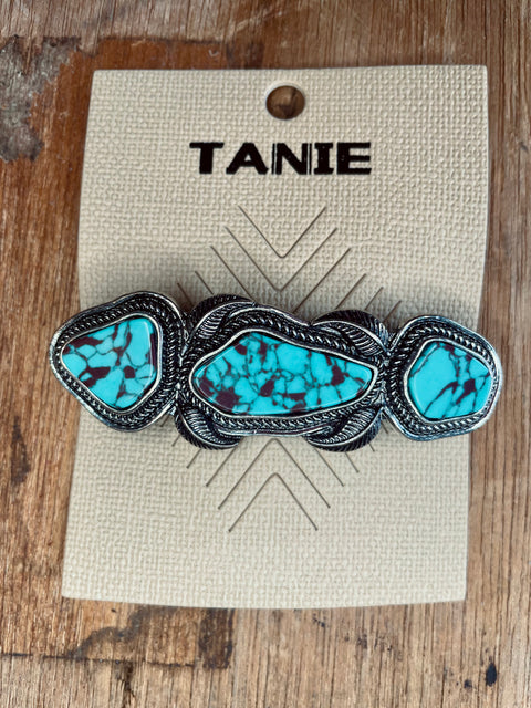 Brushed Silver Turquoise Hair Clip- Leaves