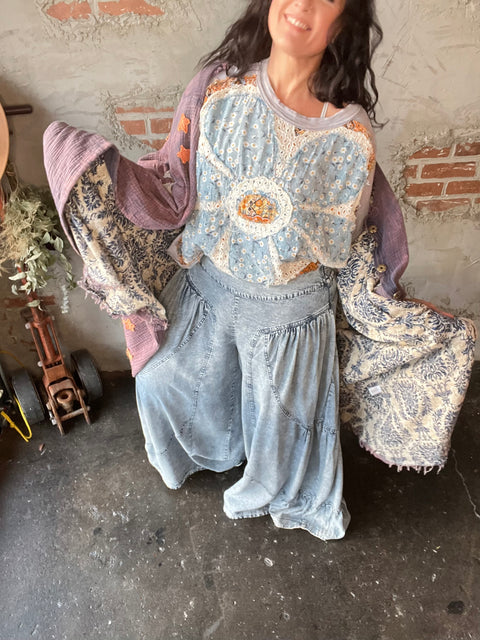 Super Star Washed & Patched Duster - Blue