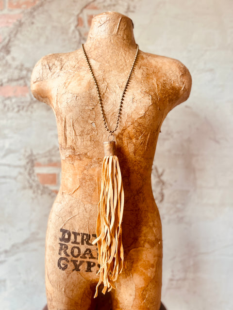 Leather Tassel Pendant Necklace - Tan