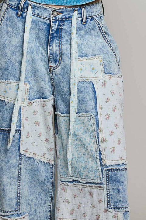 Patchwork Detail Denim Pants