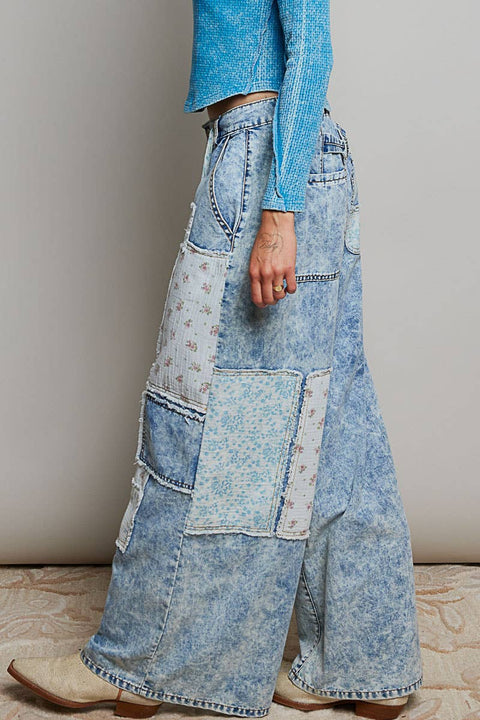 Patchwork Detail Denim Pants