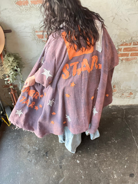 Super Star Washed & Patched Duster - Blue