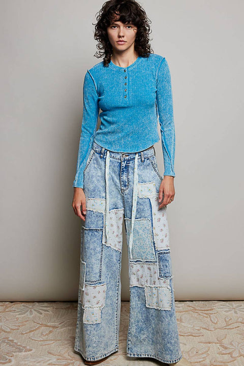 Patchwork Detail Denim Pants
