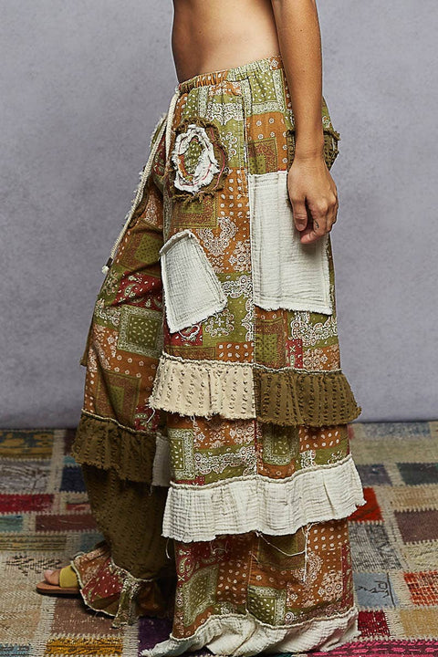 Textured Twill Ruffle Pants