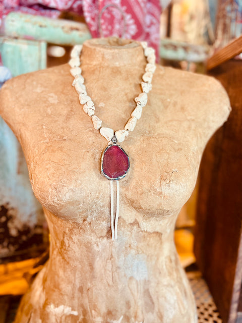 Chunky White Turquoise Rust Agate Geode Necklace