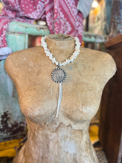Chunky White Turquoise Half Dollar Necklace