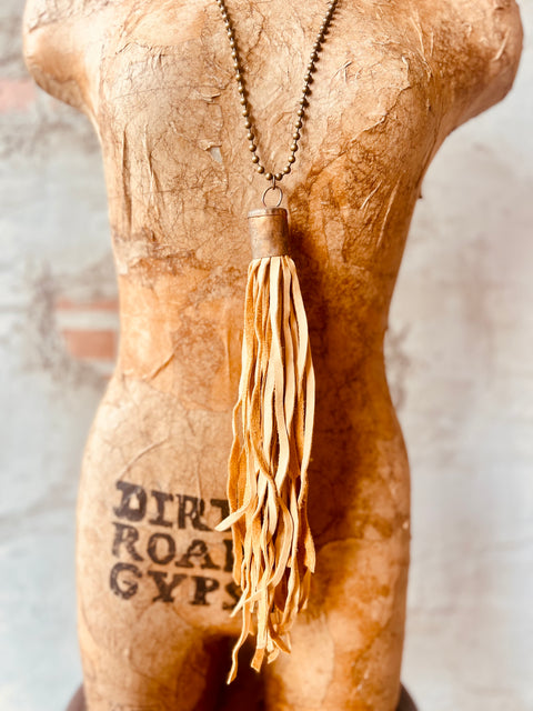 Leather Tassel Pendant Necklace - Tan
