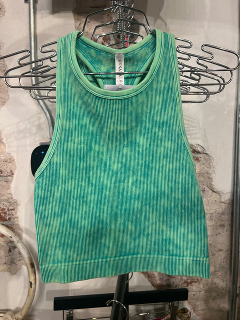 Washed & Ribbed High Neck Tank Bralette - K Green