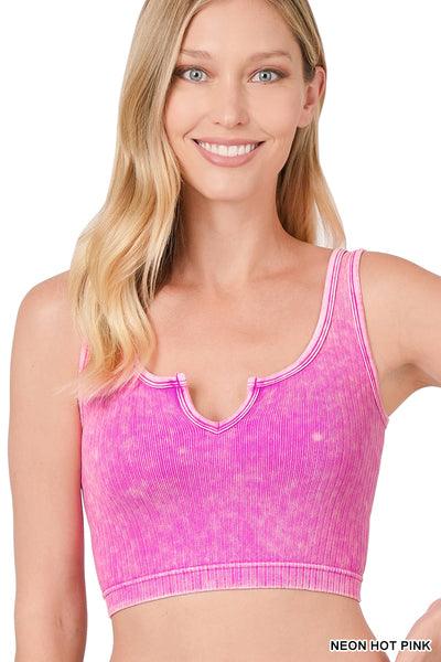 Washed & Ribbed Seamless Cropped Keyhole Cutout Tank Bralette - DIRT ROAD GYPSI