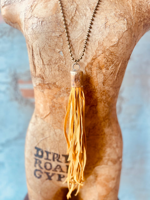 Leather Tassel Pendant Necklace-Mustard