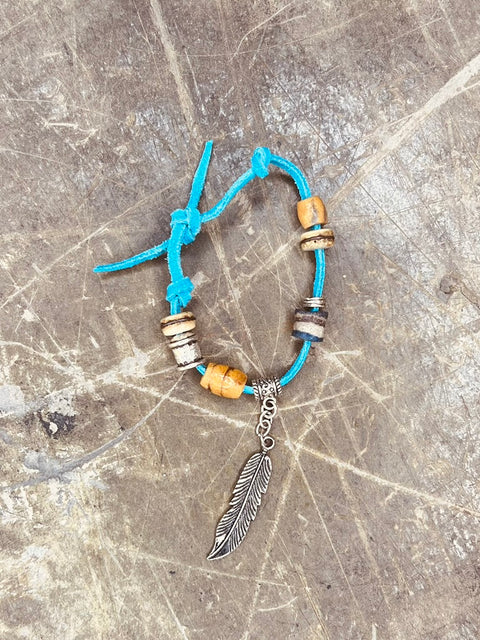 Leather Charm Bracelet - Turquoise