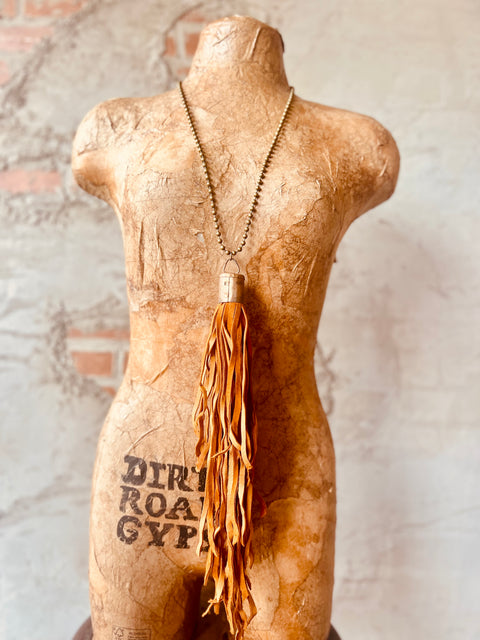 Leather Tassel Pendant Necklace - Brown