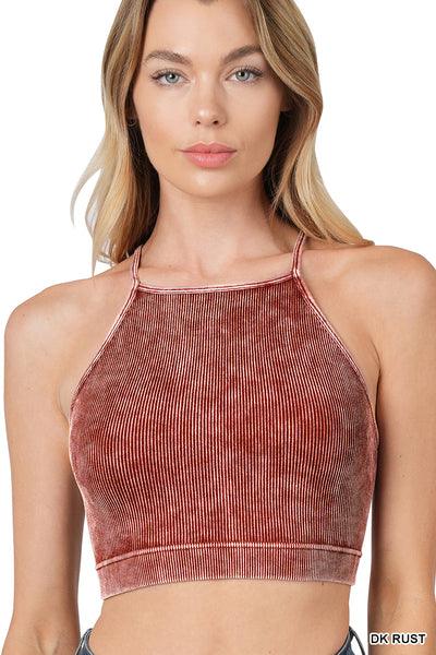 Washed & Ribbed Seamless Cropped Cami Tank Bralette - DIRT ROAD GYPSI