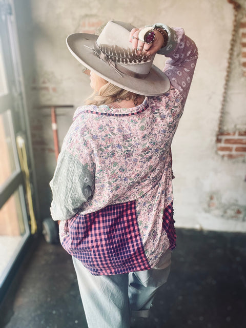 Mixed Pattern Spring Workshirt - Baby Pink