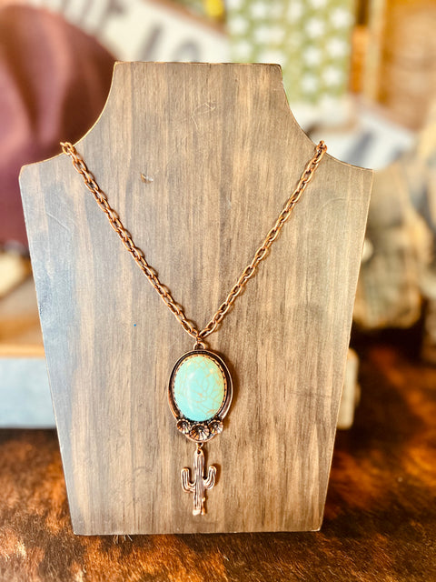 Copper Turquoise and Cactus Necklace & Earring Set