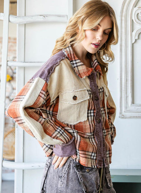 Pocketed Plaid Top - Rust - DIRT ROAD GYPSI