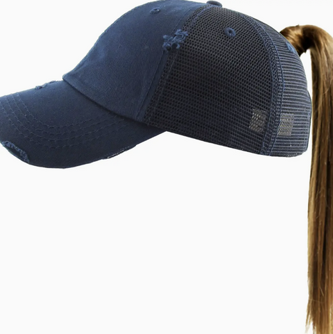 Ponytail Mesh Back Hat - Navy