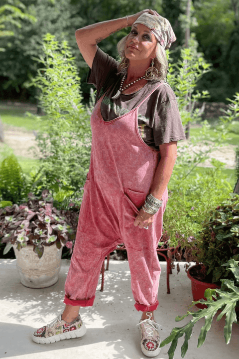 Can't Miss This Romper Overalls - Scarlet - DIRT ROAD GYPSI