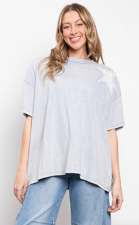 Patched Star Top - Blue