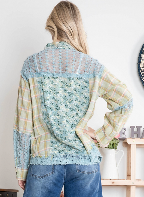 Patchwork & Lace Top - Sage