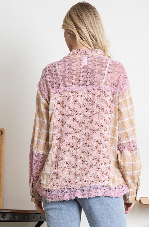 Patchwork & Lace Top - Pink