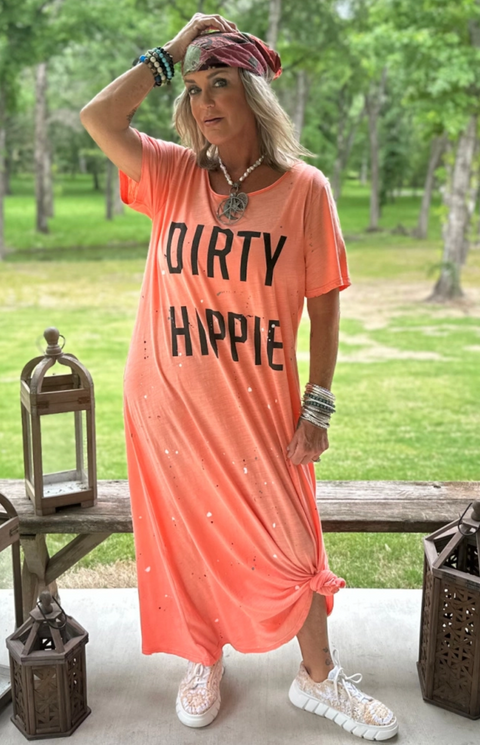 Dirty Hippie Grunge Maxi Dress - Tangerine