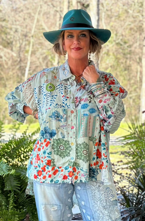 Patchwork Sunrise Top - Sky