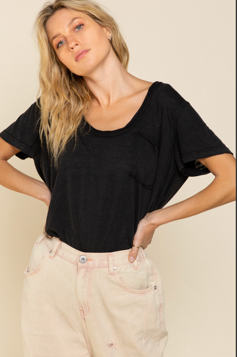 Basic Scoop Neck Tee - Black