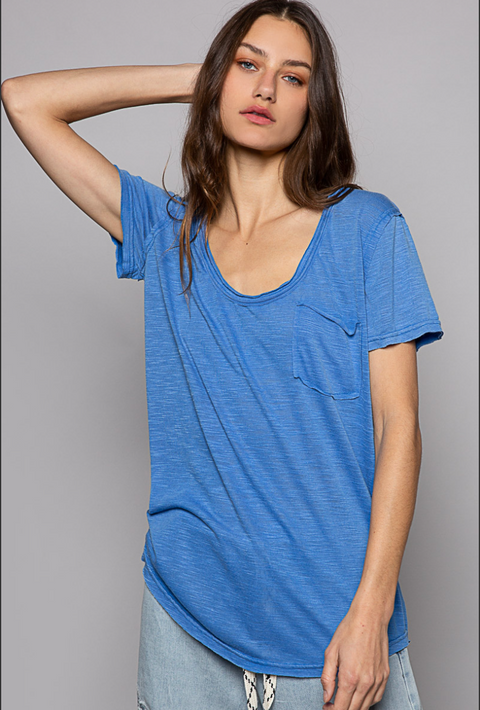 Basic Scoop Neck Tee - Blue