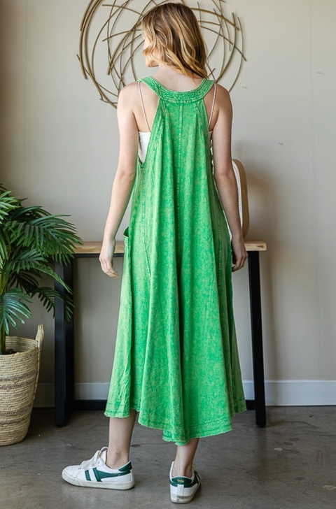 Washed Wide Leg Romper - Green