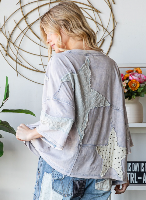 Washed & Patched With Stars Top - Blue
