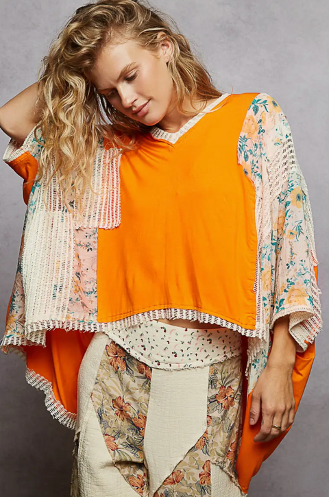 Edgy Hi-Lo Top - Vivid Carrot