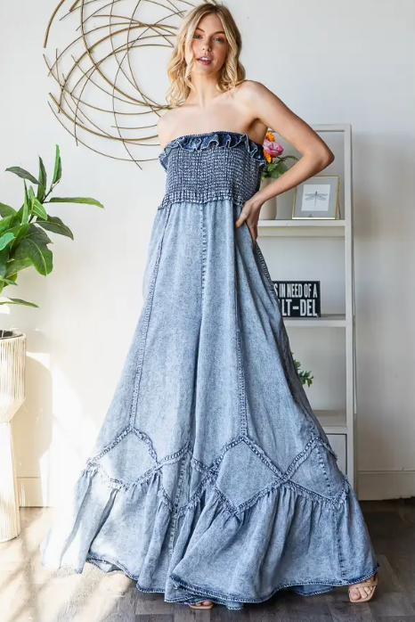 Washed Smocked Tencel Jumpsuit