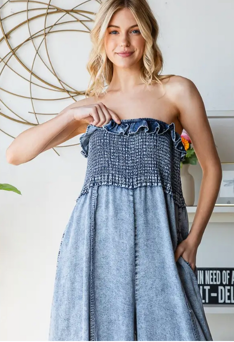 Washed Smocked Tencel Jumpsuit