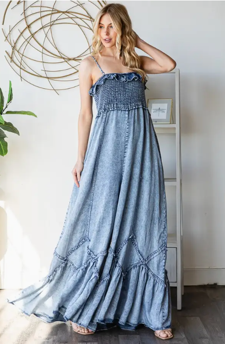 Washed Smocked Tencel Jumpsuit