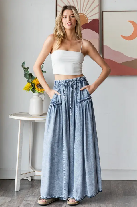 Washed Tencel Wide Leg Pants