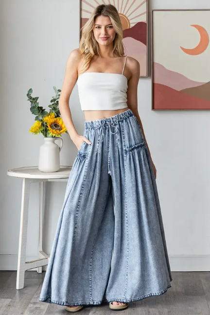 Washed Tencel Wide Leg Pants