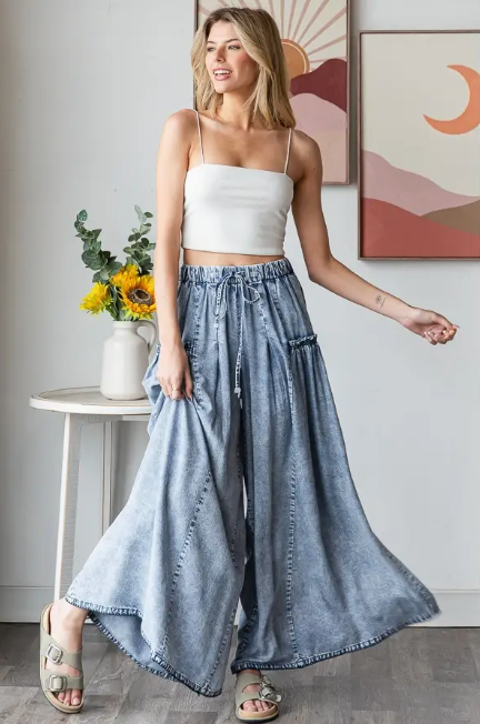 Washed Tencel Wide Leg Pants