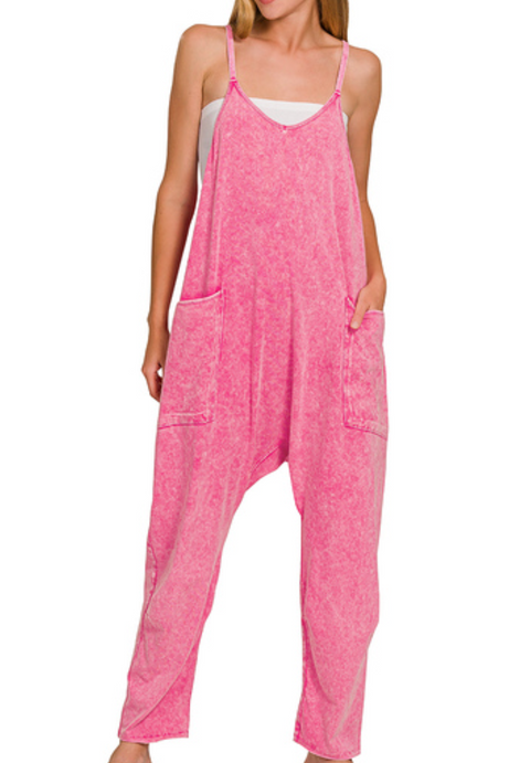 Casual Day Out Jumpsuit - Hot Pink