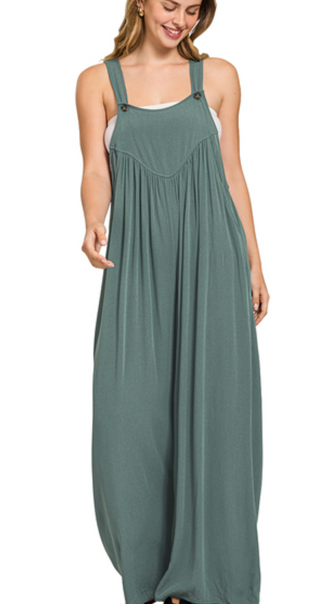 Woven Crepe Overalls - Ash Jade