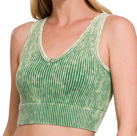 Reversible Ribbed Washed Tank - Dark Green