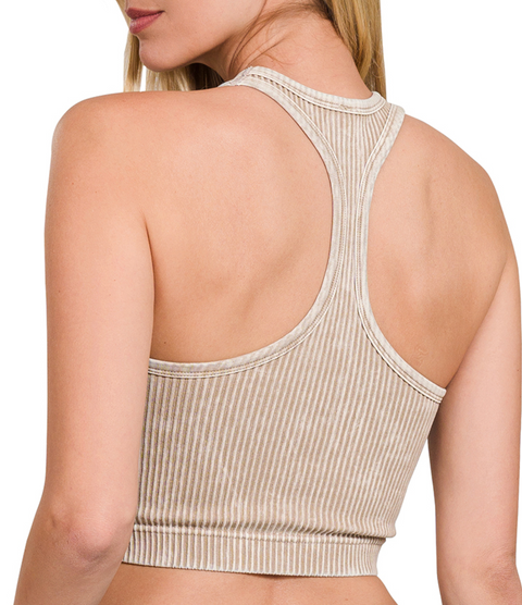 High Rise Washed & Ribbed Bralette - Ash Mocha