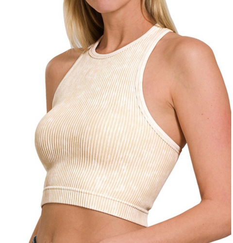 High Rise Washed & Ribbed Bralette - Sand Beige