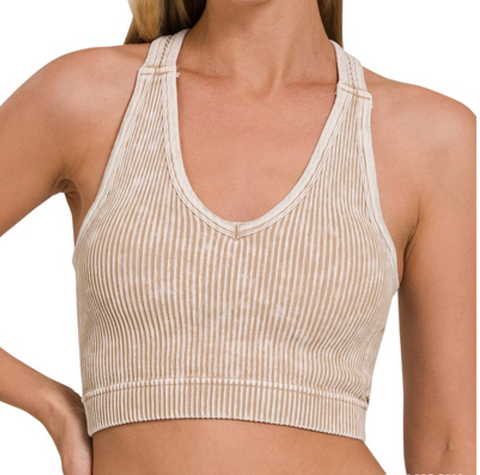 Washed & Ribbed Bralette (Padded) - Ash Mocha