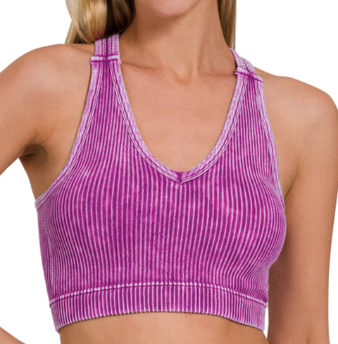 Washed & Ribbed Bralette (Padded) - Light Plum